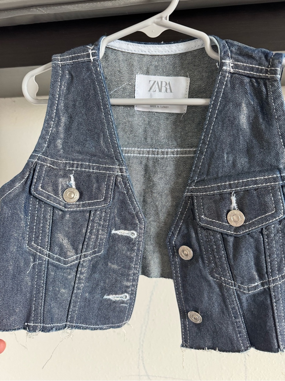 Zara Dark Indigo Denim Vest with White Stitching